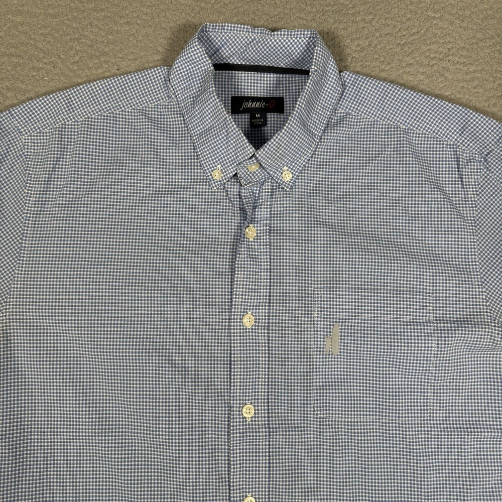 Johnnie O Shirt Mens Medium Blue Plaid‎ Button Down Preppy 100% Egyptian Cotton